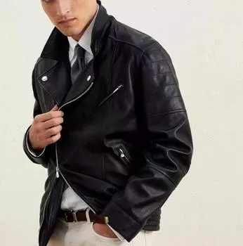 AL KHALID Мужская кожаная куртка Черная натуральная кожаная куртка для мотоцикла Стильная XS чёрный