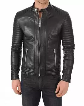 AL KHALID Мужская куртка из натуральной кожи Мотоциклетная байкерская куртка черного цвета из натуральной мягкой овчины XS чёрный