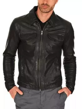 AL KHALID Мужская куртка из натуральной кожи черного цвета с воротником-стойкой Байкерская одежда Уличная мода XS чёрный