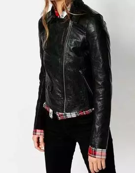 AL KHALID Настоящая мягкая черная овечья кожаная куртка в мотоциклетном стиле для женщин Байкерская стильная XS чёрный