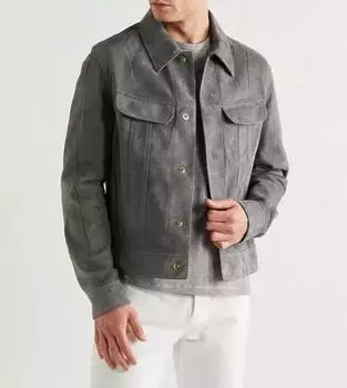 AL KHALID настоящая мягкая кожа мотоциклетная мужская темно-серая кожаная куртка чистая замша XS серый