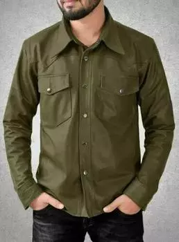 AL KHALID настоящая мягкая овечья кожа мотоцикл новая мужская зеленая кожа стильная рубашка XS зелёный