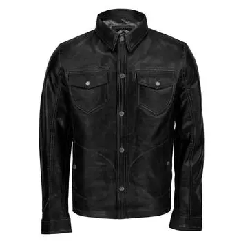 AL KHALID настоящая мягкая овечья кожа мотоциклетная новая мужская черная кожаная повседневная рубашка XS чёрный