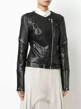 AL KHALID Настоящая мягкая овечья кожа мотоциклетный стиль черная женская куртка байкер стильный XS чёрный