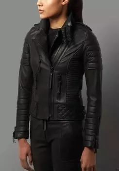 AL KHALID Настоящая мягкая овечья кожа мотоциклетный стиль черная женская куртка байкер стильный XS чёрный