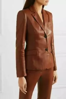 AL KHALID Натуральная кожа ягненка ручной работы дизайнерский коричневый женский пиджак формальный повседневный XS коричневый