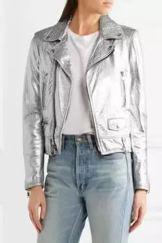 AL KHALID НОВАЯ вечерняя подлинная серебряная куртка мотоциклетная ручная работа кожаная женская овчина XS серебряный