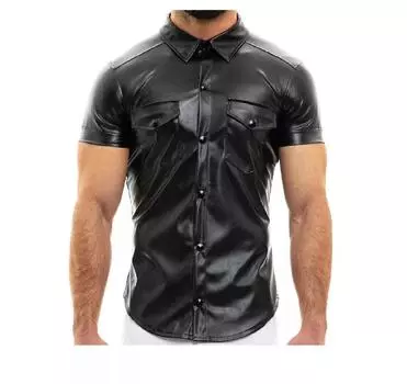 AL KHALID Новая мужская черная кожаная рубашка из мягкой овчины Повседневная рубашка для вечеринок и клубов XS чёрный