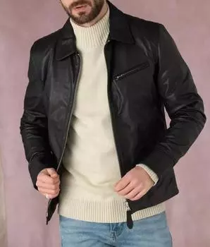 AL KHALID Новая стильная повседневная байкерская куртка из овчины с длинным рукавом из натуральной черной кожи для мужчин 2XL чёрный