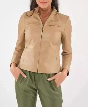 AL KHALID Повседневная байкерская куртка бежевого цвета для женщин из натуральной кожи ягненка, ручная работа XS бежевый