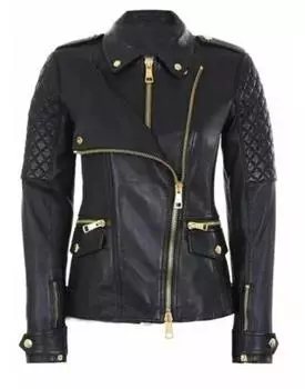 AL KHALID Slim BikerMot куртка женская зеленая натуральная овчина кожаная стильная праздничная XS чёрный