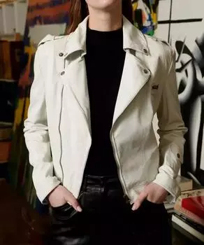 AL KHALID Стильная белая куртка из натуральной мягкой овчины в мотоциклетном стиле для женщин-байкеров XS белый