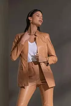 AL KHALID Стильная одежда бежевый натуральный овчина кожаный пиджак на пуговицах подлинный женский XS бежевый