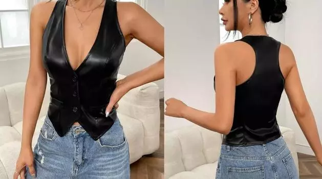 AL KHALID Стильный кожаный черный жилет для вечеринок, пальто в стиле вестерн, 100% овчина, нарядный жилет для женщин XS чёрный