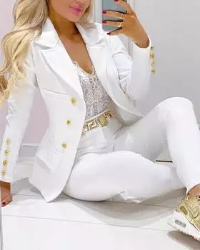 AL KHALID Стильный женский белый пиджак из натуральной овчины на пуговицах XS белый