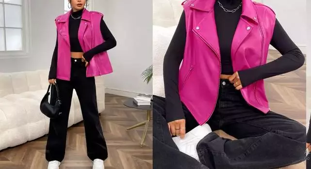 AL KHALID Стильный зимний женский кожаный розовый жилет из овчины Барби, пальто, жилет XS розовый