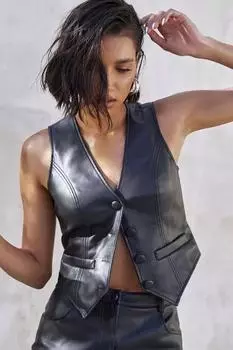 AL KHALID Western Waist Coat Fancy Vest Coat Leather Black Lambskin Biker Stylish Women XS чёрный