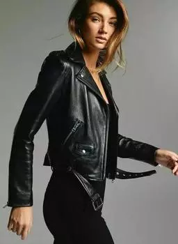 AL KHALID Женская куртка Байкер Стильный черный Натуральная мягкая кожа ягненка в стиле мотоцикла XS чёрный