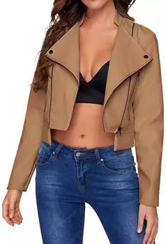 AL KHALID Женская куртка из натуральной кожи ягненка бежевого цвета, стильная, повседневная, ручная работа XS бежевый