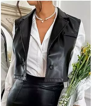 AL KHALID жилет кожаный черный овчина байкер стильный женский нарядный вестерн жилет пальто XS чёрный