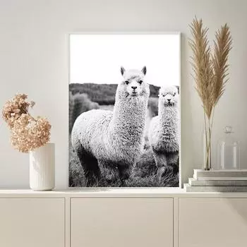 Альпака, черно-белый постер с изображением животных, настенное искусство в стиле бохо, принт ламы, детская картина на холсте, скандинавское украшение, картина, современный домашний декор 21*30cm