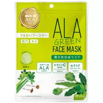 ALA Green Face 5 4 20 штук в листе для лица витаминная маска с высокой адгезией, штук, пакеты, всего, упаковка, маска, текстура, C, керамиды,