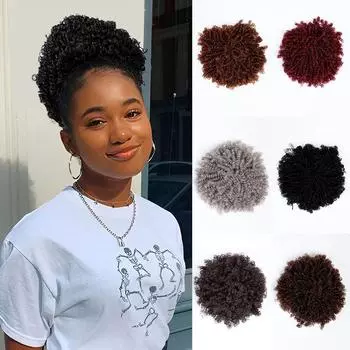 ALAN EATON10-дюймовые синтетические афро-пуховые волосы на шнурке с зажимом для наращивания волос на курчавом шнурке вьющиеся хвостики-булочки для волос для чернокожих женщин и девочек