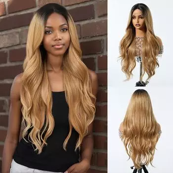 ALAN EATON 13x4x1 кружевные синтетические парики волнистые оранжево-коричневые парики детские волосы для чернокожих женщин натуральные высокой плотности 24 дюйма