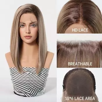 alan eaton 13x6 кружевные передние парики прямые волосы коричневые парики средней длины парик для вечеринок для белых женщин синтетический термостойкий