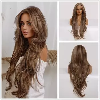 ALAN EATON 13x6 кружевные передние парики синтетические длинные волнистые коричневые парики парик для вечеринки для белых женщин синтетический термостойкий