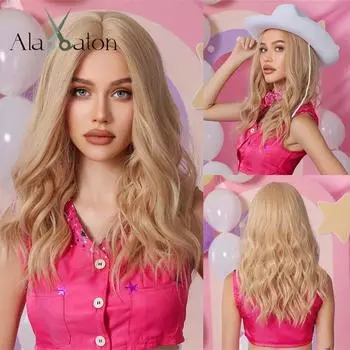 ALAN EATON Блондинка Длинные вьющиеся волосы Парики Средняя часть кружева Парик для белых женщин Синтетический натуральный золотистый блондин Повседневный парик
