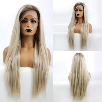 ALAN EATON Длинные синтетические прямые Ombre Ash Platinum Blonde парики фронта шнурка для женщин Косплэй вечерние волосы высокой плотности термостойкие