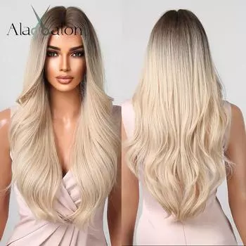 ALAN EATON Длинные Волнистые Платиновые Блондинки Синтетические Парики Волос Часть Парики Шнурка Натуральные Ежедневные Свадебные Прически Парики для Белых Женщин