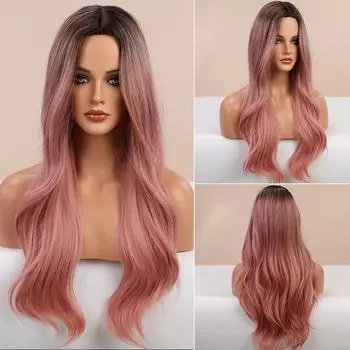 ALAN EATON Длинные волнистые синтетические парики Ombre Черные розовые парики для женщин Косплей Натуральный парик средней части волос Высокотемпературное волокно