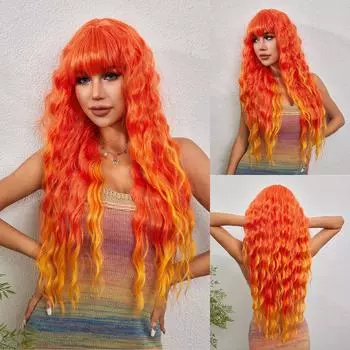 ALAN EATON Длинные волнистые синтетические парики Ombre Оранжевые волосы Парики с челкой для женщин Косплей Ежедневная вечеринка Свидания Парик из термостойкого волокна