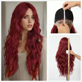 ALAN EATON Длинный красный парик с кружевной передней частью, синтетические волнистые вьющиеся парики для черно-белых женщин, натуральные, высокой плотности, термостойкие