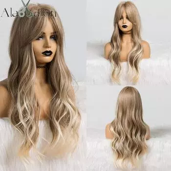 ALAN EATON Длинный Ombre Светло-Пепельно-Коричневый Блондинка Волнистый Парик Косплей Вечеринка Ежедневно Синтетический Парик для Женщин Высокая Плотность Температурного Волокна