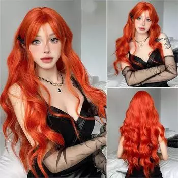 ALAN EATON Длинный оранжевый синтетический парик, волнистый парик с челкой для женщин, реалистичные искусственные волосы, для вечеринки на Хэллоуин, термостойкие, для косплея