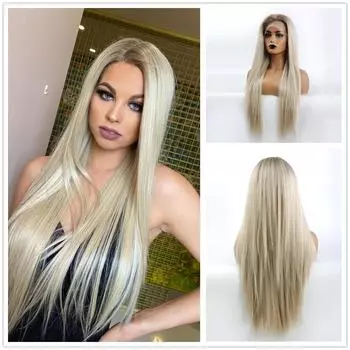 ALAN EATON Длинный светлый парик с кружевной передней частью, прямой парик для женщин, высокая плотность натуральных волос, для ежедневного использования, синтетические парики, термостойкие