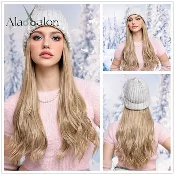 ALAN EATON Hat, парики, длинный светлый волнистый парик, зимняя вязаная шапка-бини, термостойкие волосы, наращивание волос