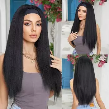 ALAN EATON Kinky прямые парики с повязкой на голову, длинные черные яки, прямые парики с завитками для женщин, повседневная вечеринка, косплей, термостойкое волокно