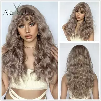 ALAN EATON коричневый блонд волнистые синтетические парики длинные омбре искусственные волосы волнистый парик с челкой термостойкий повседневный парик для женщин использование