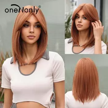 ALAN EATON Короткий прямой парик Оранжевый парик Синтетические парики хорошего качества для женщин Вечерние натуральные высокотемпературные женские парики из полных волос