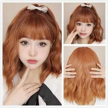 ALAN EATON Милые Азиатские Парики Красный Brwon Свободные Вьющиеся Волосы Синтетический Парик Боб с Челкой Лолита Косплей Вечерние Ежедневные Парики для Женщин