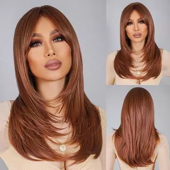 ALAN EATON Многослойные длинные прямые парики с челкой, черные, красные, коричневые парики из полных волос для женщин, косплей, повседневное использование, парики из высокотемпературного волокна