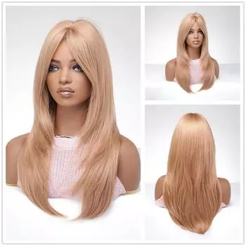 ALAN EATON Ombre Коричневый блондин Синтетический многослойный парик для женщин Длинные прямые парики с длинной челкой Красочные косплей Искусственные волосы для вечеринок Термостойкие