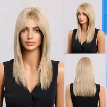 ALAN EATON Ombre Темно-коричневые парики из синтетических волос с длинной челкой Натуральный многослойный парик для женщин Повседневный косплей