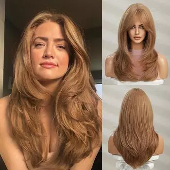 ALAN EATON, парик из прямых волос средней длины с челкой, оранжево-коричневые синтетические парики для женщин, афроамериканский косплей