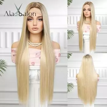 ALAN EATON парик спереди, длинный светлый прямой синтетический парик для женщин, косплей, повседневное натуральное использование, волосы, термостойкое волокно