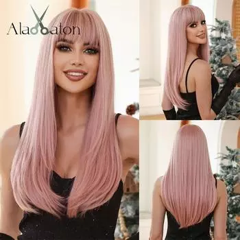 ALAN EATON, розовые прямые парики с челкой, длинные многослойные розовые волосы, синтетический парик, женский розовый цвет, парик для косплея, термостойкое волокно